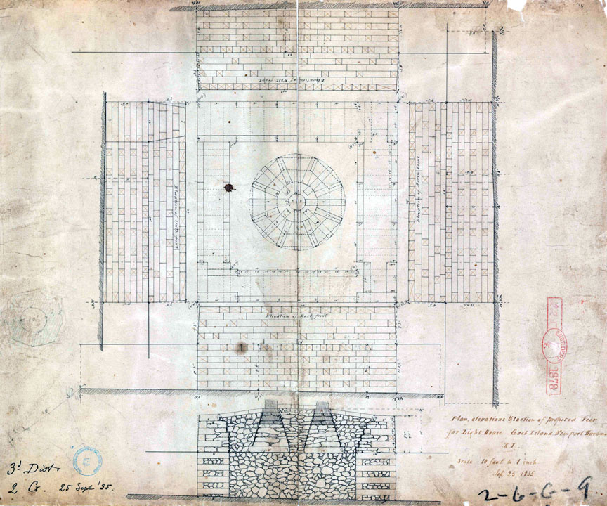 1835 Plan, Elevations and Sections of Proposed Pier at Goat Island