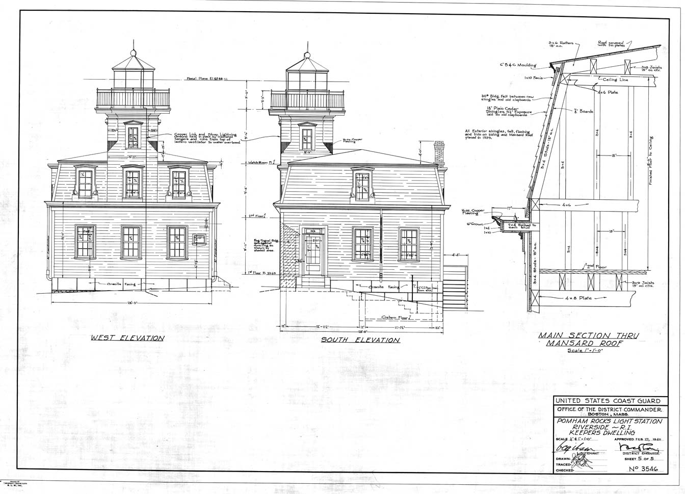   Pomham Rocks Light Station Keepers Dwelling Elevations - Sheet 4 of 5 - 1940