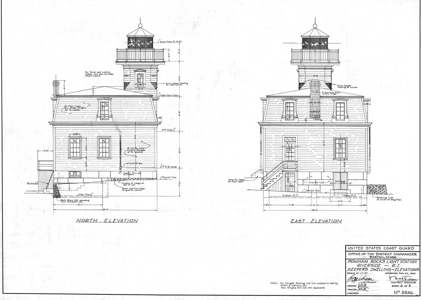   Pomham Rocks Light Station Keepers Dwelling Elevations - Sheet 4 of 5 - 1940