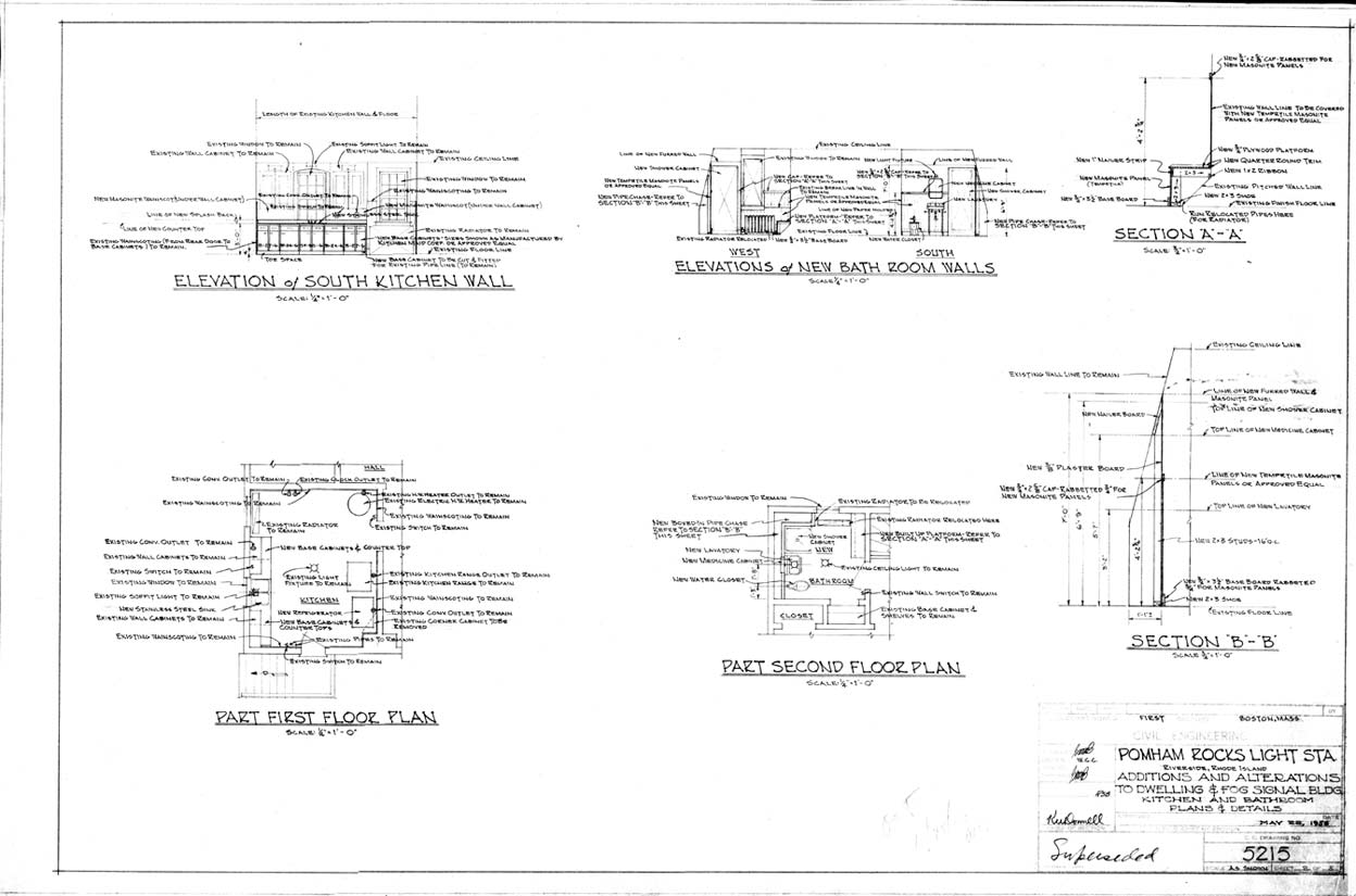   Pomham Rocks Light Station Detail of Kitchen and Bathroom Plans  - No. 5215 - 1956
