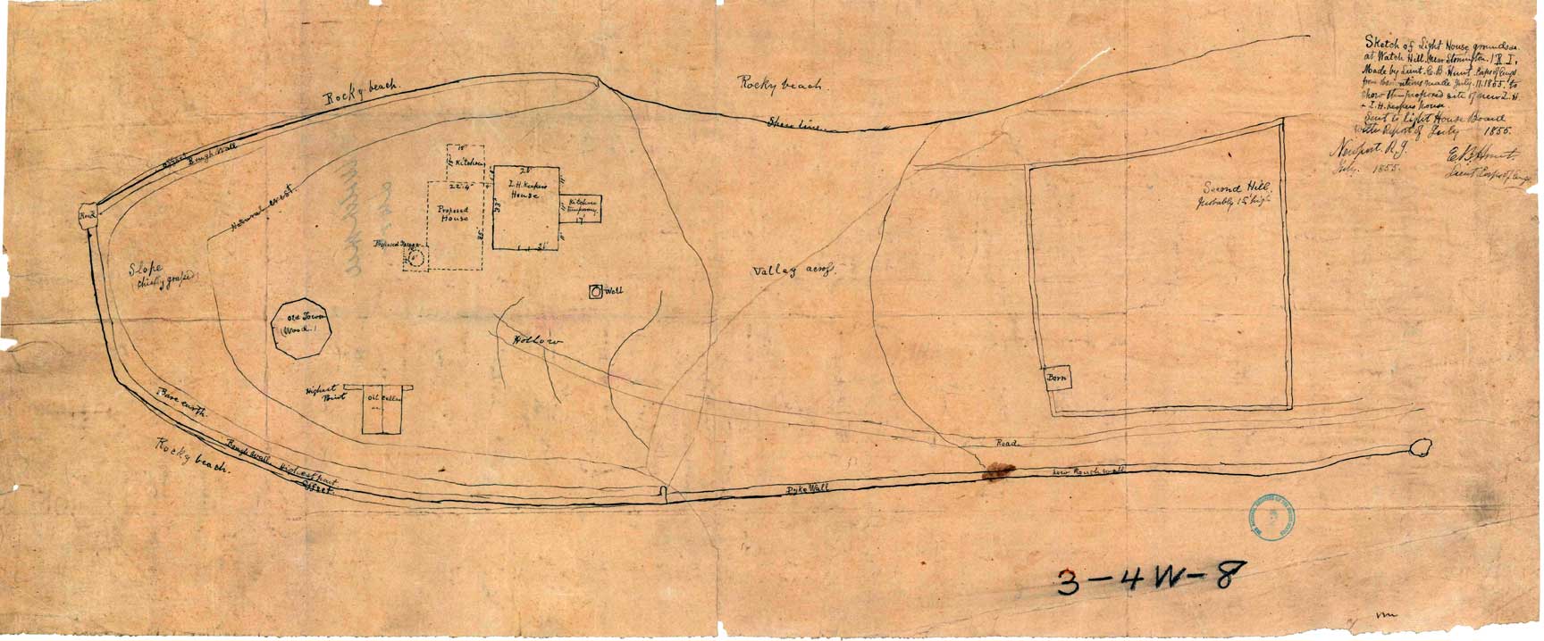 1855 Sketch of Watch Hill Lighthouse Grounds