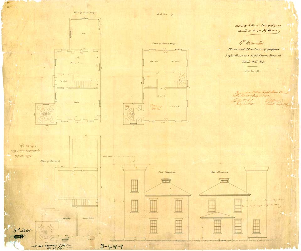 1855 Plans and Elevations of Lighthouse and Lighthouse Kepper's House at Watch Hill