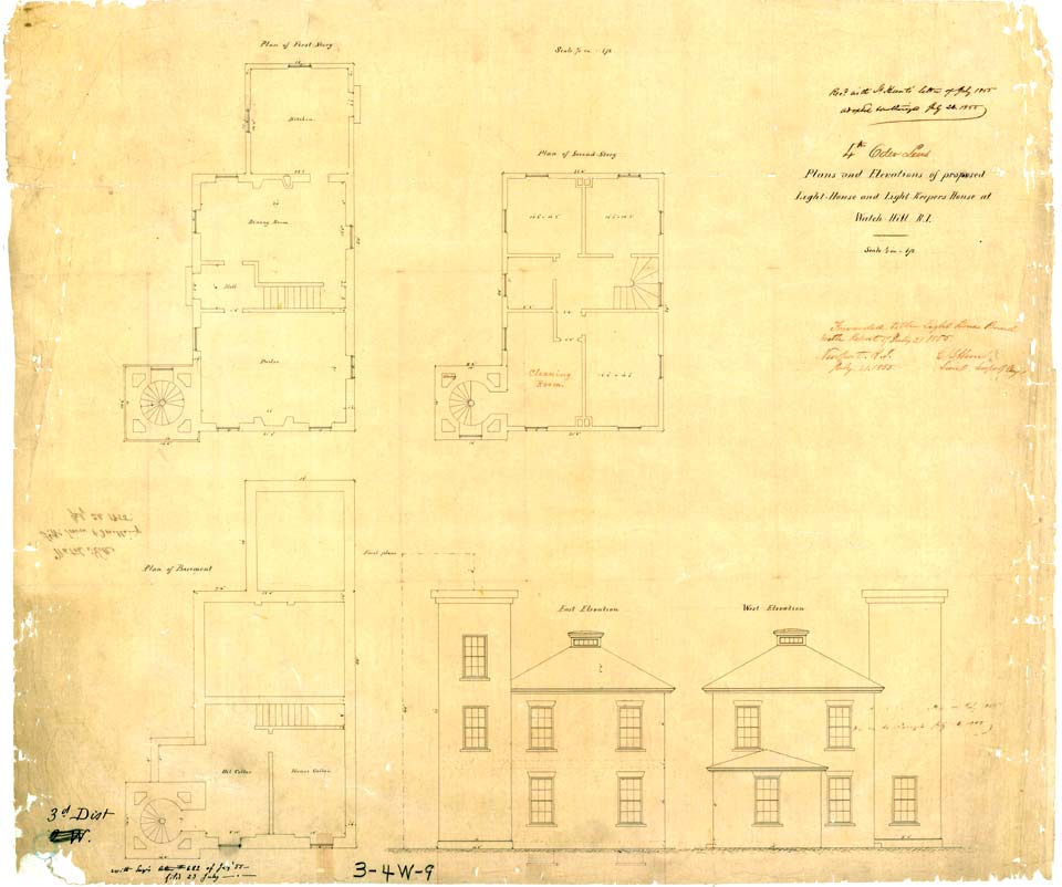 1855 Plans and Elevations of Lighthouse and Lighthouse Kepper's House at Watch Hill