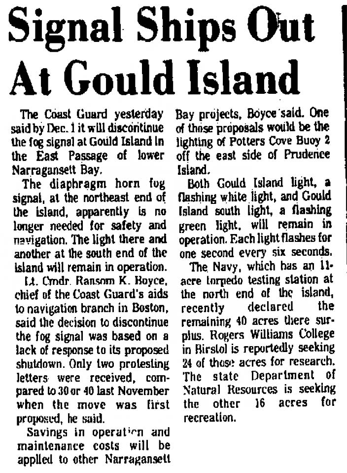 Signal Ships Out At Gould Island