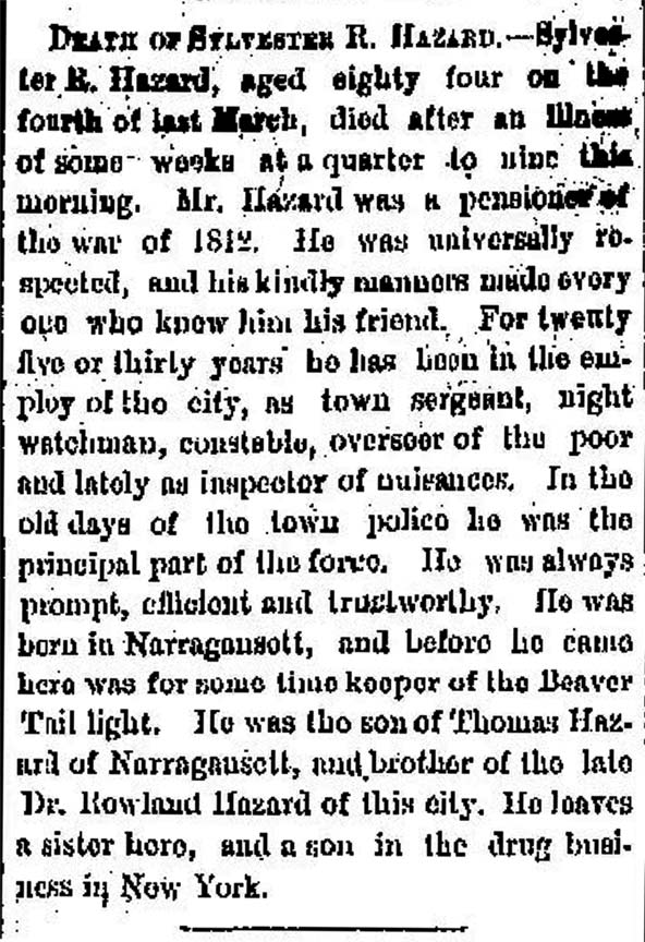 DEATH OF SYLVESTER R. HAZARD