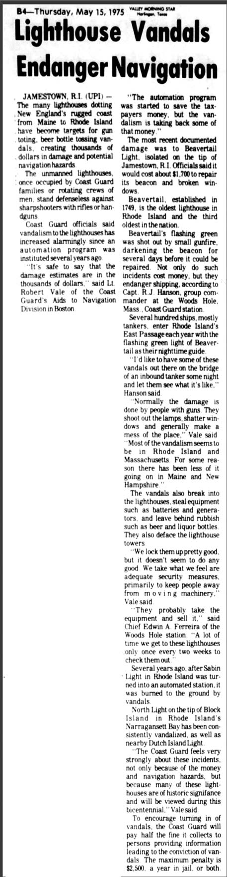 Lighthouse Vandals Endanger Navigation