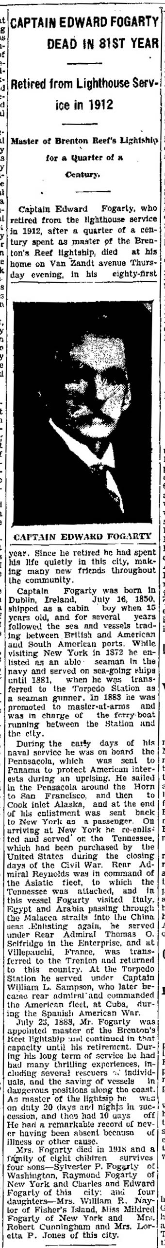 CAPTAIN EDWARD FOGARTY DEAD IN 81ST YEAR