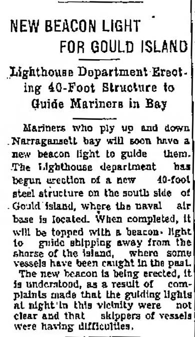 NEW BEACON LIGHT FOR GOULD ISLAND