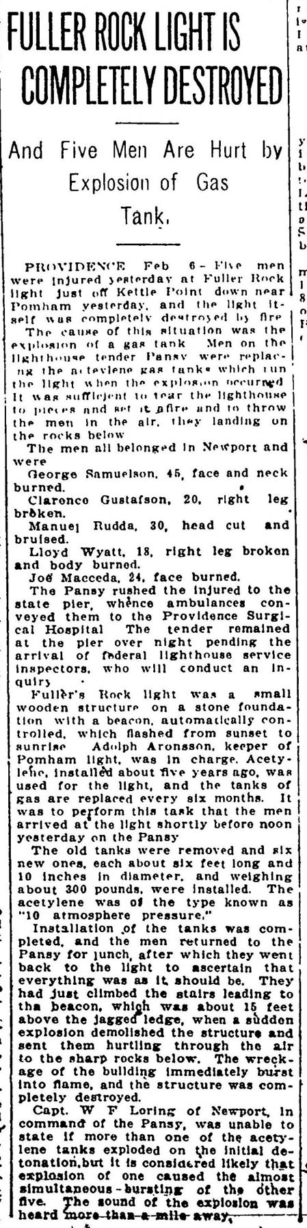 FULLER ROCK LIGHT IS COMPLETELY DESTROYED