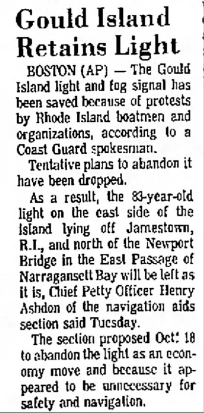 Gould Island Retains Light