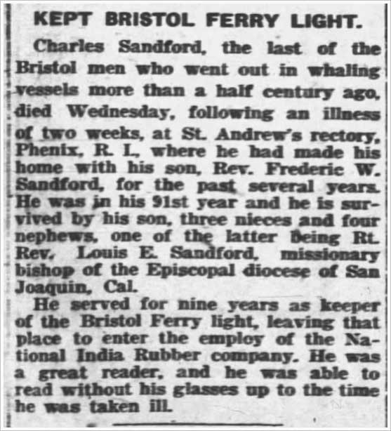 Bristol Ferry Lighthouse Newspaper Article
