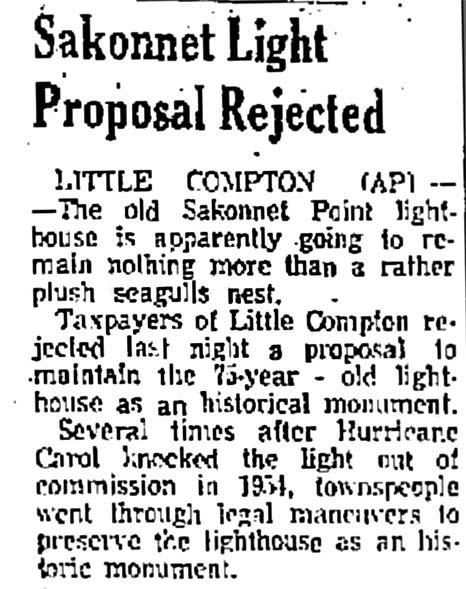 Sakonnet Light Proposal Rejected