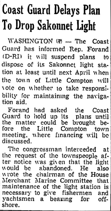 Coast Guard Delays Plan To Drop Sakonnet Light