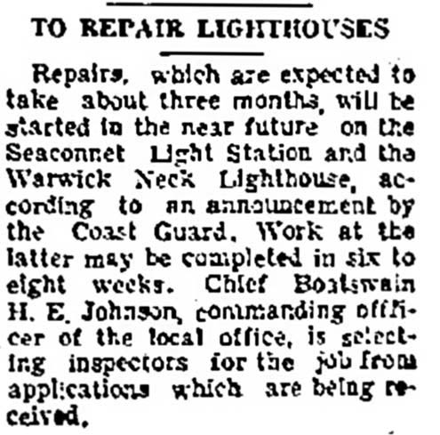 Warwick Harbor Lighthouse Newspaper Articles