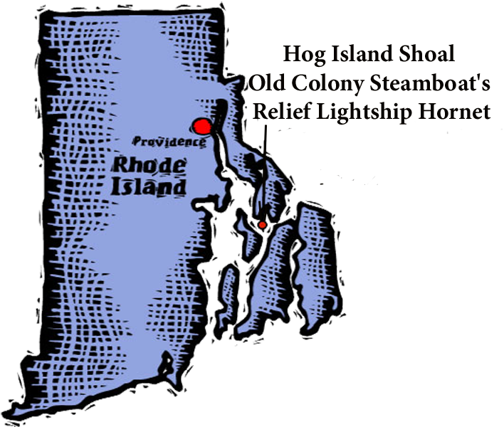 Location of Hog Island Shoal Old Colony Steamboat's Relief Lightship Hornet